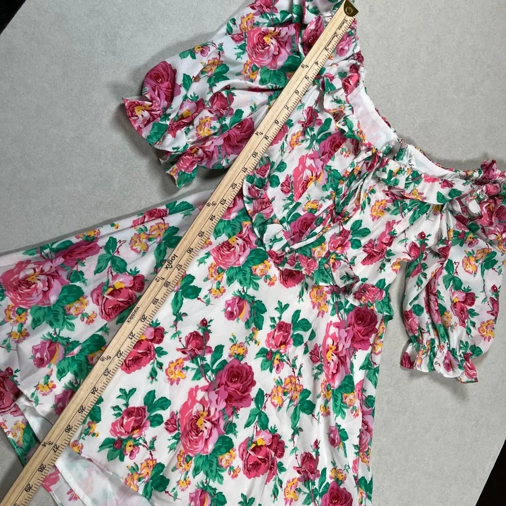 For Love & Lemons Imogen Dress Sz Small Floral Mini‎ Ruffle Puff Sleeve Spring - Picture 7 of 7